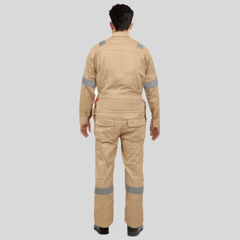 Industrial Uniform Six Functional Pockets Cotton Coverall Beige Red 100 Percent Cotton Comfortable Light Weight in Pakistan