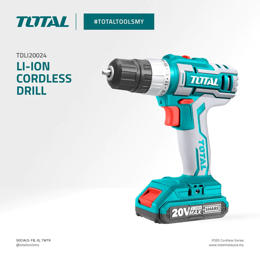 Total Lithium Ion Cordless Drill 20 V 45 NM 10 mm 2 Speed Gear 2 Pcs Battery Pack Heavy Duty in Pakistan