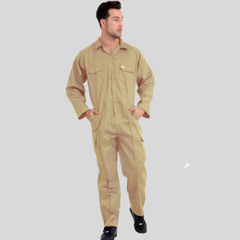 Economical Low Price Industrial Coverall Uniform Without Tape Beige 100 Percent Cotton 200 GSM in Pakistan