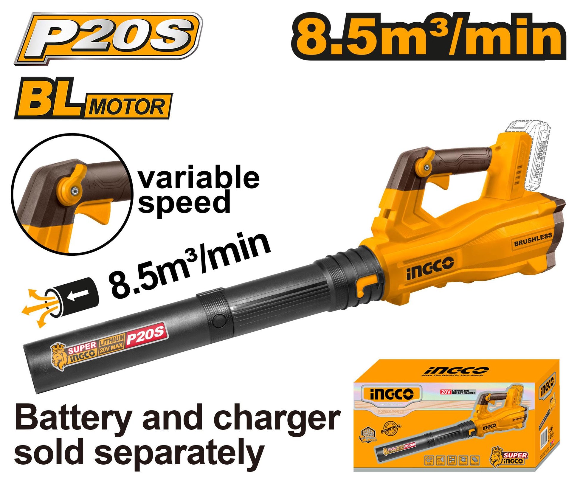 Ingco Lithium Ion Blower 20V 15000 rpm Brushless Motor Heavy Duty Industrial in Pakistan
