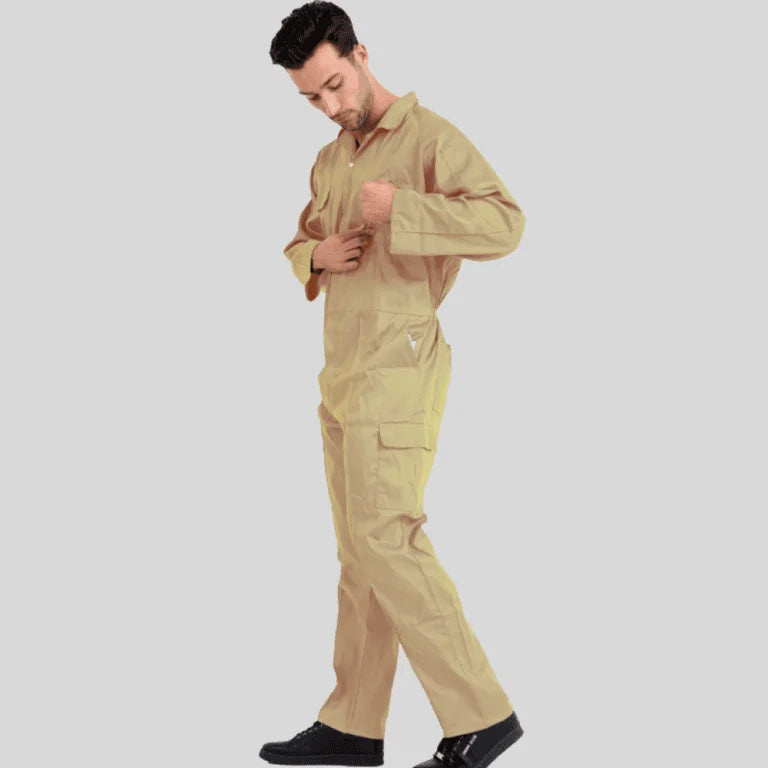 Economical Low Price Industrial Coverall Uniform Without Tape Beige 100 Percent Cotton 200 GSM in Pakistan