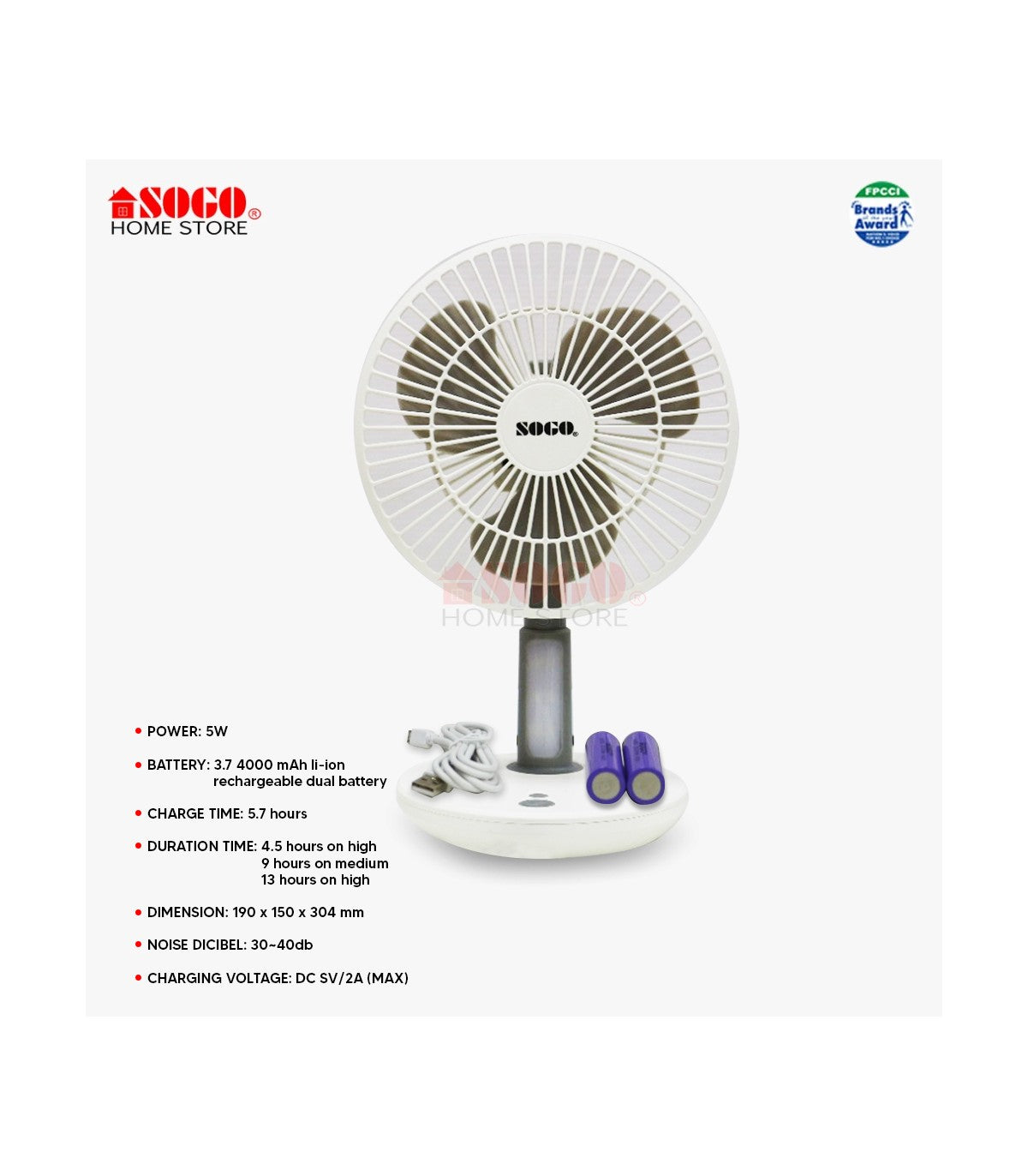Sogo Rechargeable Table Fan JPN 519 Easy to Carry in Pakistan