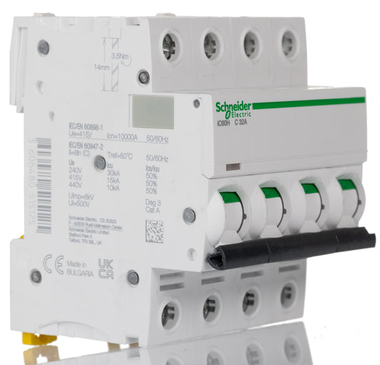 Schneider Electric Miniature Circuit Breaker Acti9 iC60N C Curve 4P 6 & 10 Amps 10 kA in Pakistan