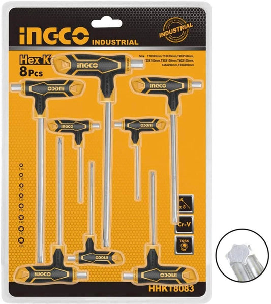 T Handle Ball Point Hex Wrench 8 Pcs Set CRV Quick Release Ingco in Pakistan