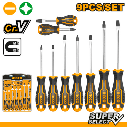 Screwdriver Set 9 Pcs Round Blade CRV Ingco in Pakistan 