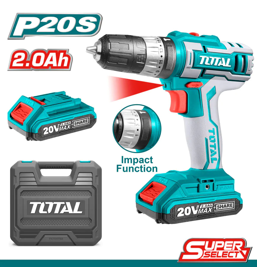 Total Lithium Ion Impact Drill 20 V 10 mm 2 pcs Lithium Ion 2.0Ah Batteries Industrial Heavy Duty in Pakistan