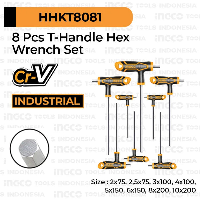 T Handle Hex Wrench 8 Pcs  Set CRV Quick Release Ingco in Pakistan