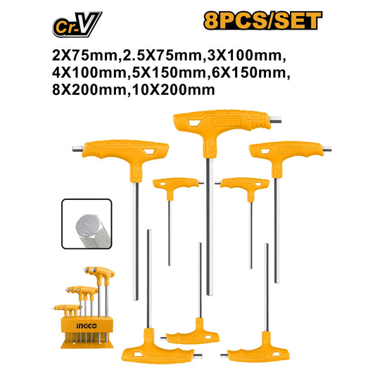 T Handle Hex Wrench 8 Pcs Set CRV Quick Release Ingco in Pakistan