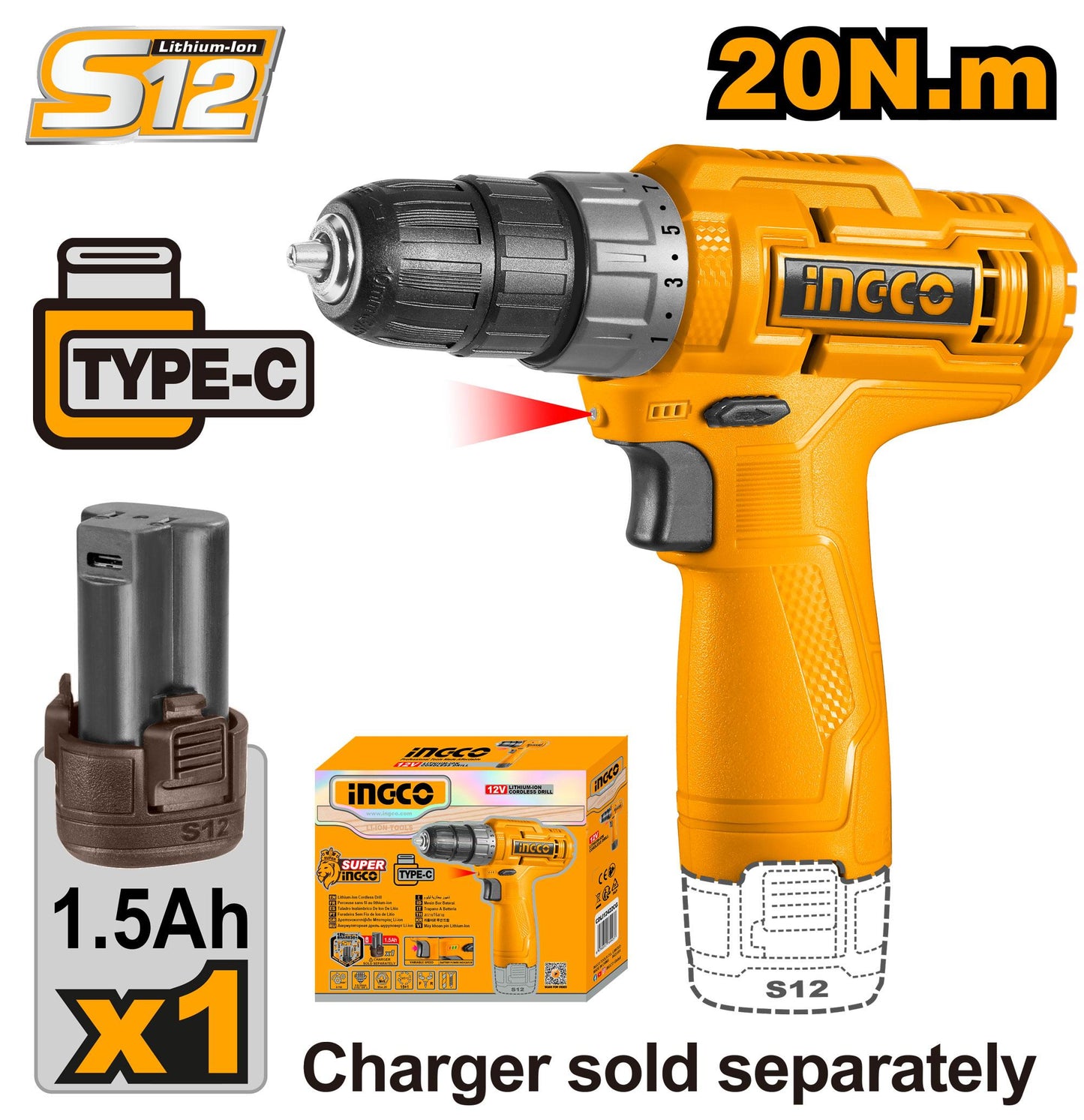 Ingco Lithium Ion Cordless Drill 12V 750 rpm Heavy Duty in Pakistan