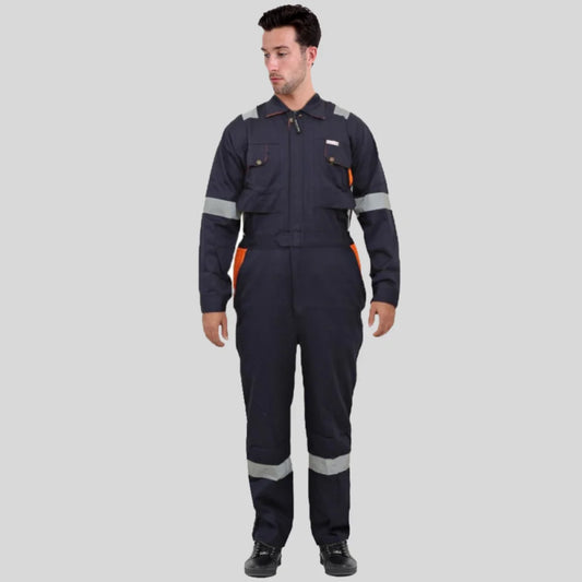 Industrial Uniform Six Functional Pockets Cotton Coverall Navy Blue Orange 100 Percent Cotton Comfortable Light Weight in Pakistan