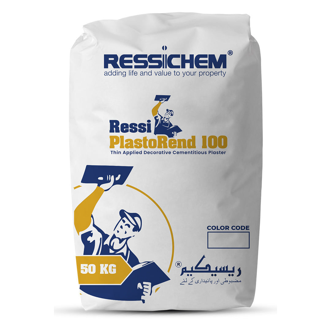 Ressi Plasto Rend 100 Cementitious Premix 50 KG Brilliant White Color Cement  Good Decorative Finish in Pakistan