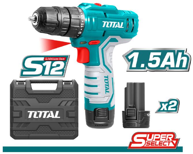 Total Lithium Ion Cordless Drill 12V 10mm Heavy Duty 2 Pcs Battery Pack in Pakistan