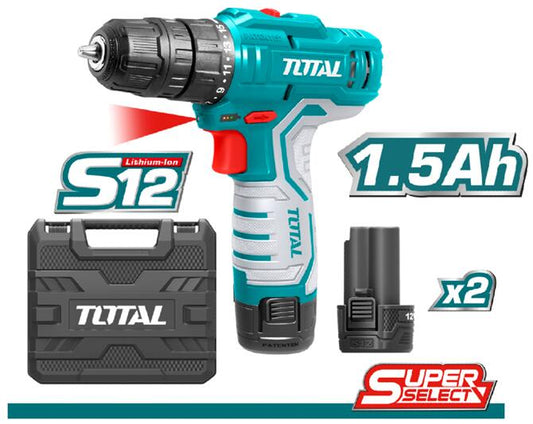 Total Lithium Ion Cordless Drill 12V 10mm Heavy Duty 2 Pcs Battery Pack in Pakistan