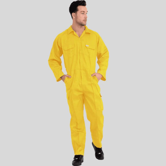 Economical Low Price Industrial Coverall Uniform Without Tape Yellow 100 Percent Cotton 200 GSM in Pakistan