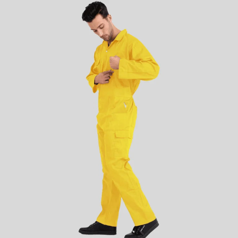 Economical Low Price Industrial Coverall Uniform Without Tape Yellow 100 Percent Cotton 200 GSM in Pakistan
