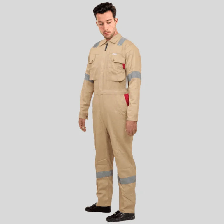 Industrial Uniform Six Functional Pockets Cotton Coverall Beige Red 100 Percent Cotton Comfortable Light Weight in Pakistan