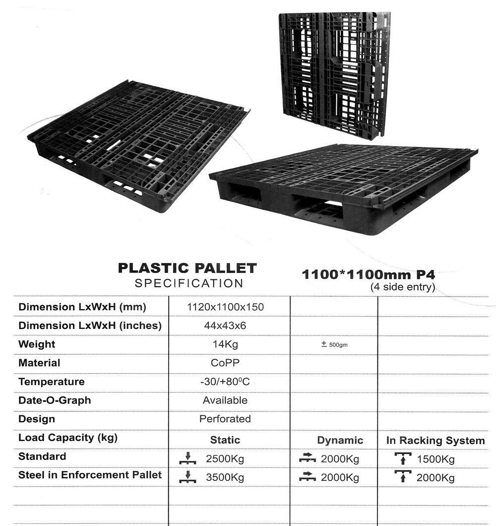 Plastic Pallet Perforated Heavy Duty 4 Side Entry Standard 2500 kg in Pakistan