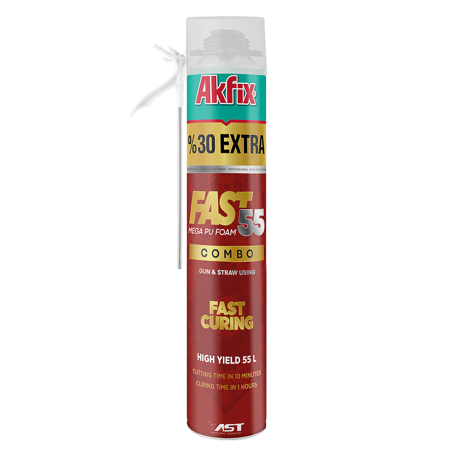 Akfix Fast 55 Combo PU Foam 750ml Fast Curing Straw Gun Foam in Pakistan