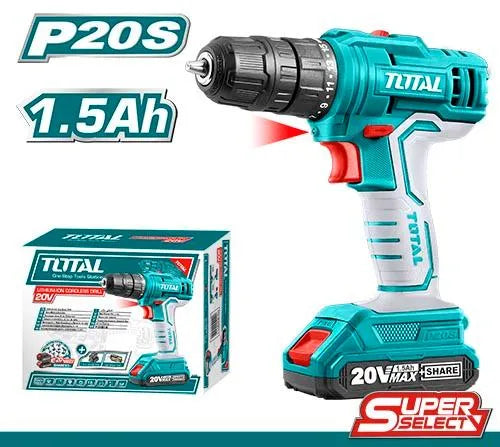Total Lithium Ion Cordless Drill 20V 45 NM 2 Speed Gear 2 Pcs Battery Pack Heavy Duty in Pakistan