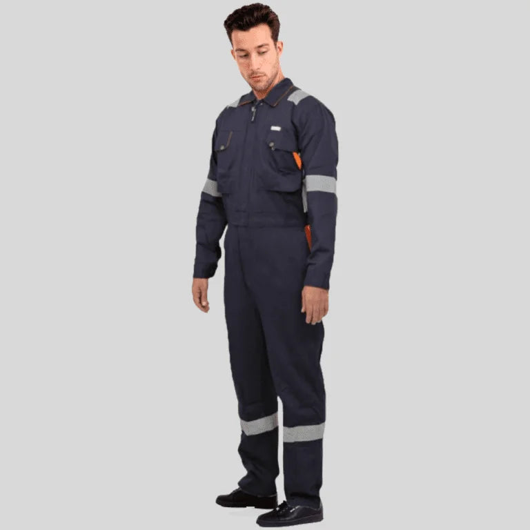 Industrial Uniform Six Functional Pockets Cotton Coverall Navy Blue Orange 100 Percent Cotton Comfortable Light Weight in Pakistan