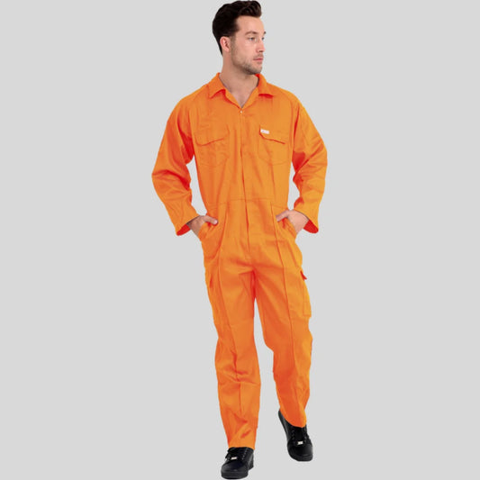 Economical Low Price Industrial Coverall Uniform Without Tape Orange 100 Percent Cotton 200 GSM in Pakistan