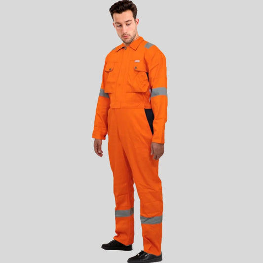 Industrial Uniform Six Functional Pockets Cotton Coverall Orange Navy Blue 100 Percent Cotton Comfortable Light Weight in Pakistan