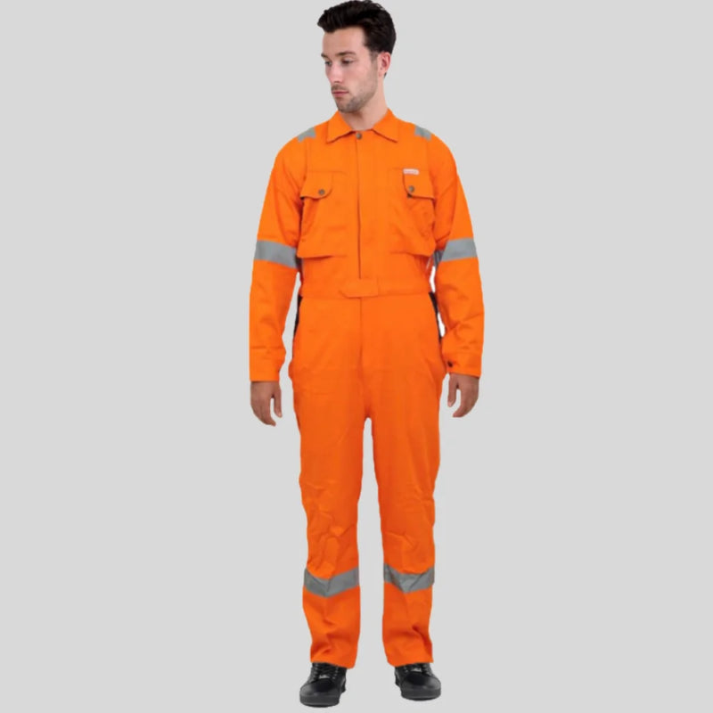 Industrial Uniform Six Functional Pockets Cotton Coverall Orange Navy Blue 100 Percent Cotton Comfortable Light Weight in Pakistan