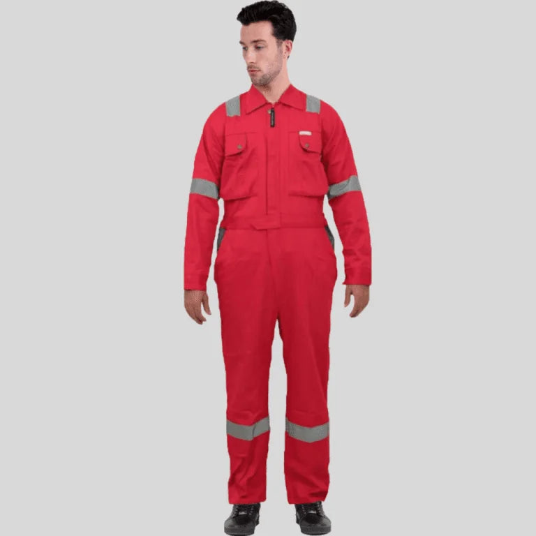 Industrial Uniform Six Functional Pockets Cotton Coverall Red Gray 100 Percent Cotton Comfortable Light Weight in Pakistan