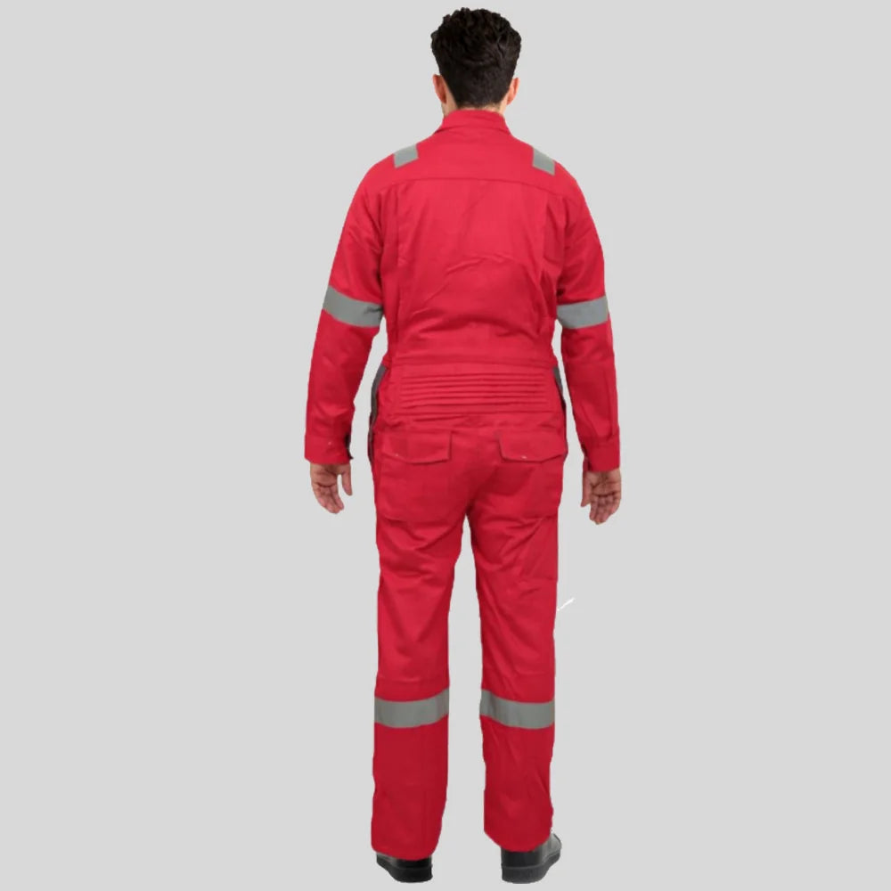 Industrial Uniform Six Functional Pockets Cotton Coverall Red Gray 100 Percent Cotton Comfortable Light Weight in Pakistan