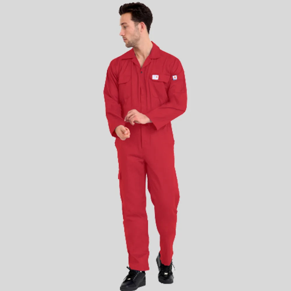 Flame Resistant Coverall Industrial Uniform Work Wear Red 100 Percent Cotton 2 Large Pockets in Pakistan